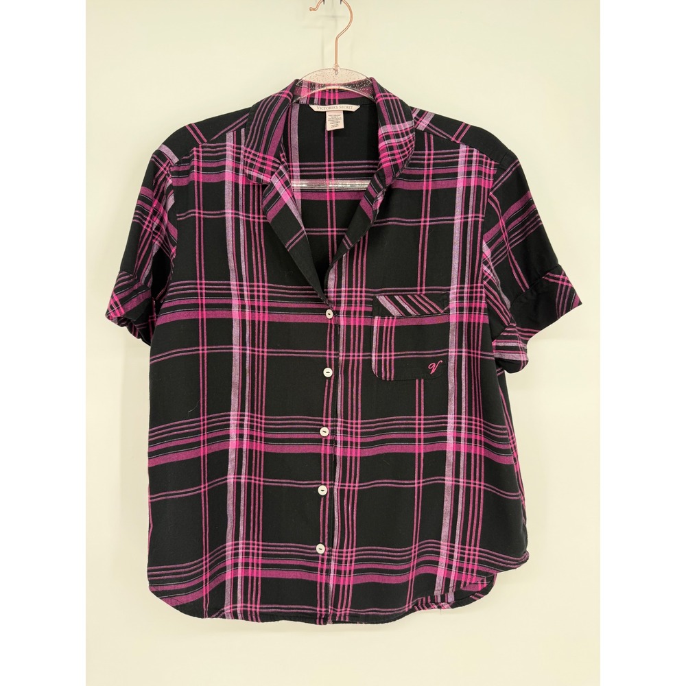 Victoria's Secret Pink Black Plaid Top‎ Short Sleeve Sz S